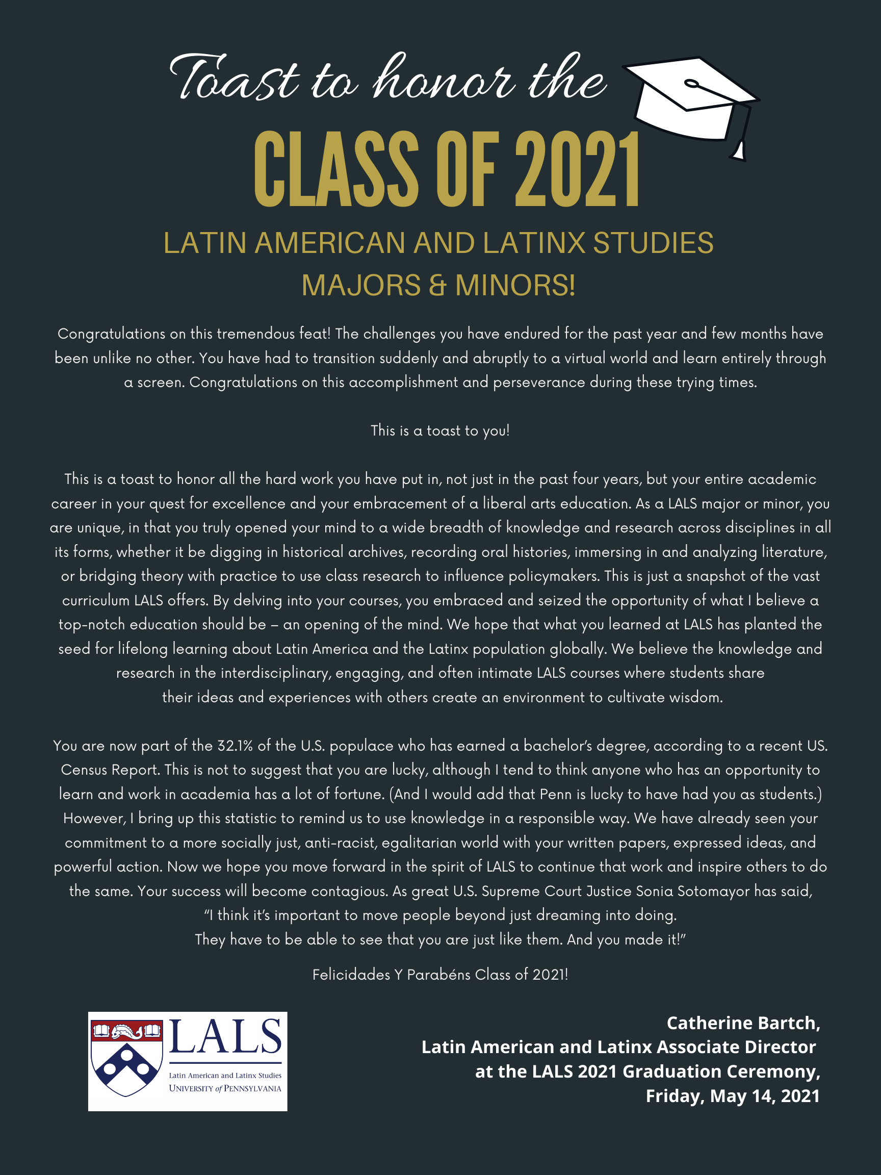 Toast to honor the Class of 2021 Latin American and Latinx Studies